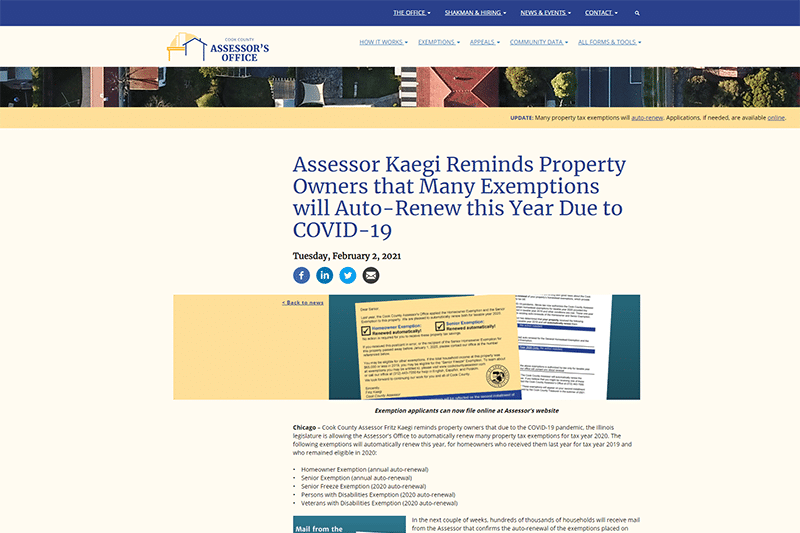 Screenshot of Cook County Accessor's Office website